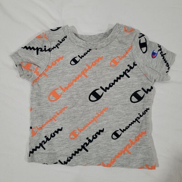 🎉5 For $10🎉 - Champion Size 3/6 Months Gray and Orange Logo T-Shirt - Picture 1 of 3